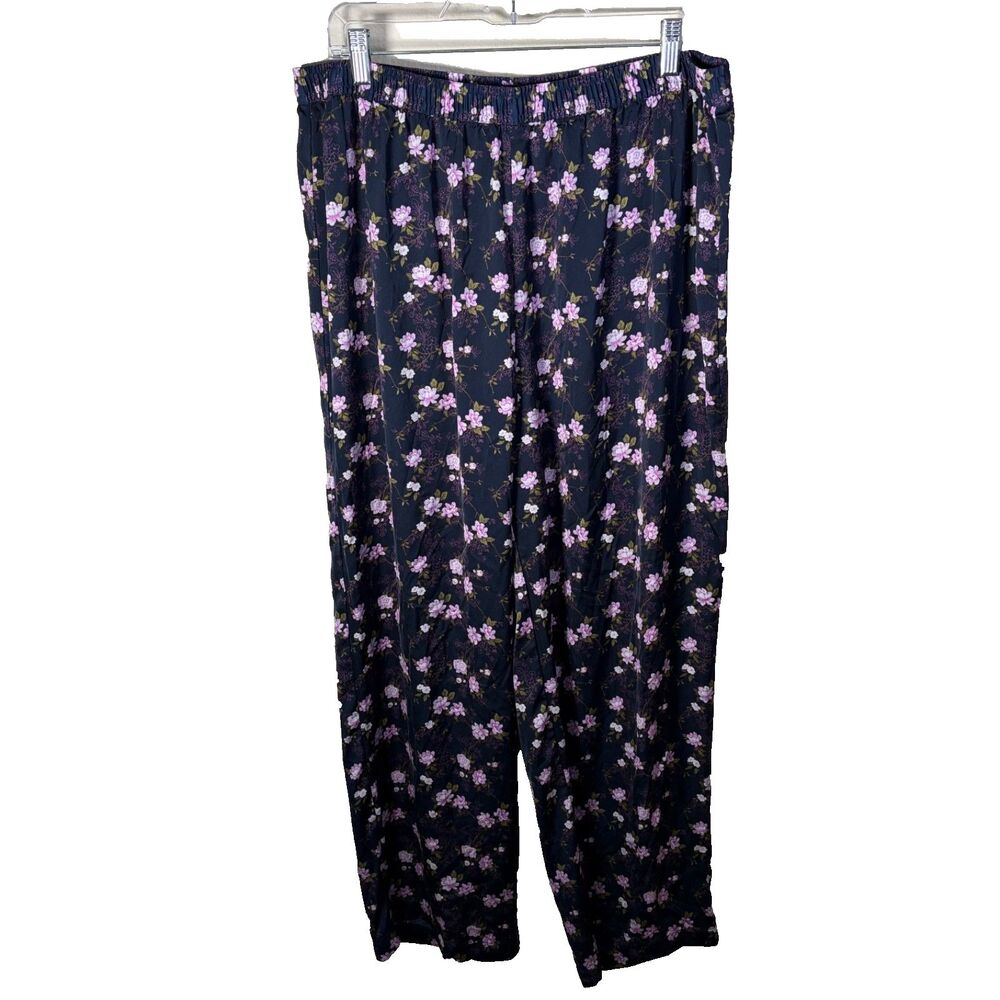 Banana Republic Pajama Pants Women's XL Navy Floral Wide Leg Pull On